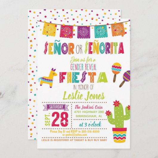 フェスタの性は招待状-白い背景--を明らかにします 招待状 (正面/裏面)