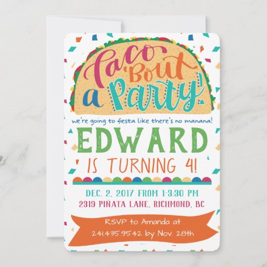 フェスタの招待状のタコスの一続きパーティー 招待状 (正面)