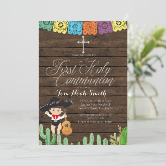 フェスタの男の子の最初聖餐式の招待状 招待状 (スタンド正面)