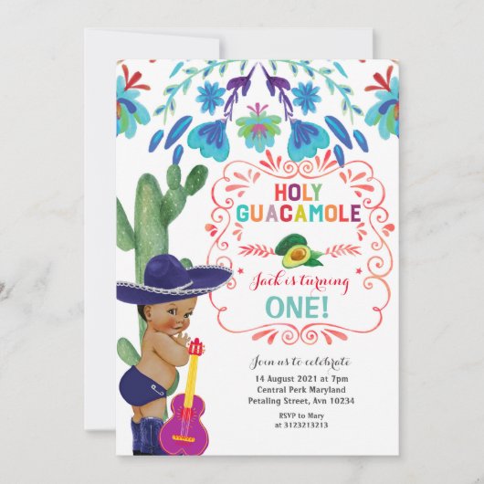 フェスタの神聖なグアカモーレの誕生日の男の赤ちゃん 招待状 (正面)