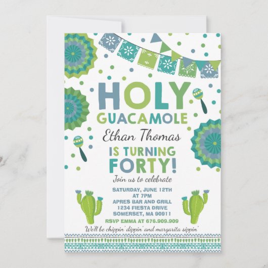 フェスタの第40誕生日の招待状の神聖なグアカモーレ40 招待状 (正面)