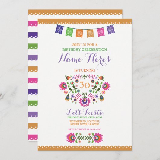 フェスタの誕生会の花のメキシコの招待状 招待状 (正面/裏面)