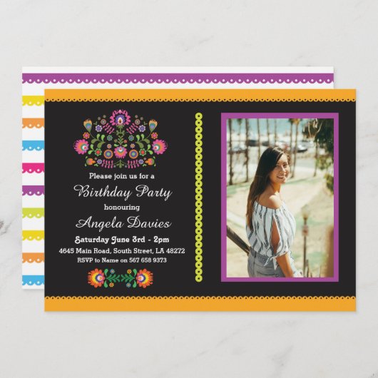 フェスタの誕生会メキシコパターン招待16 18 招待状 (正面/裏面)