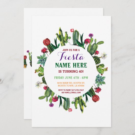 フェスタの誕生日のサボテンのサボテンのメキシコの招待状 招待状 (正面/裏面)