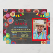 フェスタの誕生日の写真のメキシコピンクファンの赤い青 招待状 (正面/裏面)