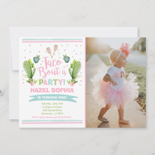フェスタの誕生日の招待状のタコスの一続きパーティー 招待状 (正面)