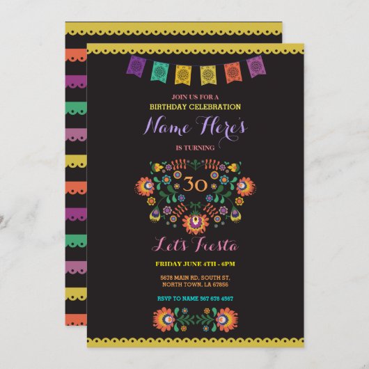 フェスタの誕生日の花のメキシコの第30招待状 招待状 (正面/裏面)