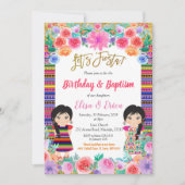 フェスタ誕生日と双子の女の子のためのバプテスマ 招待状 (正面)