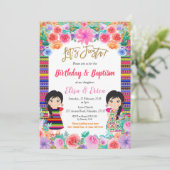 フェスタ誕生日と双子の女の子のためのバプテスマ 招待状 (スタンド正面)