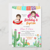 フェスタ誕生日と双子の女の子のためのバプテスマ 招待状 (正面)
