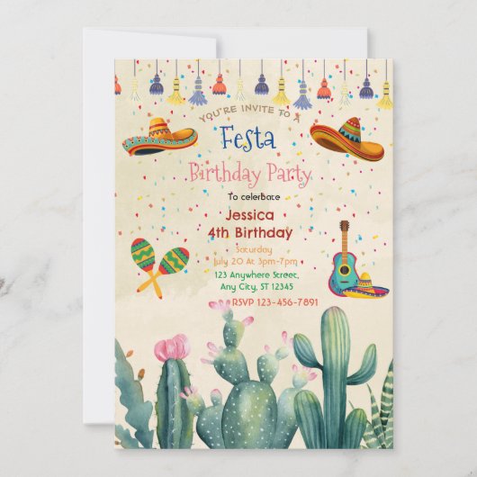 フェスタ鮮やかパーティー誕生日招待状 招待状 (正面)