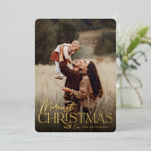 フェスティバルあいさつメリーつのクリスマスの縦写真 箔シーズンカード (立ち正面)