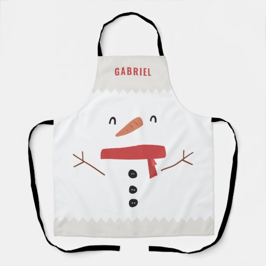 フェスティバルおもしろいかわいいパーソナライズされた雪だるまの子供たち エプロン (正面)