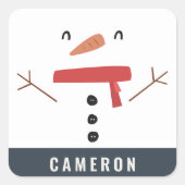 フェスティバルおもしろいかわいいパーソナライズされた雪だるまの子供たち スクエアシール (正面)