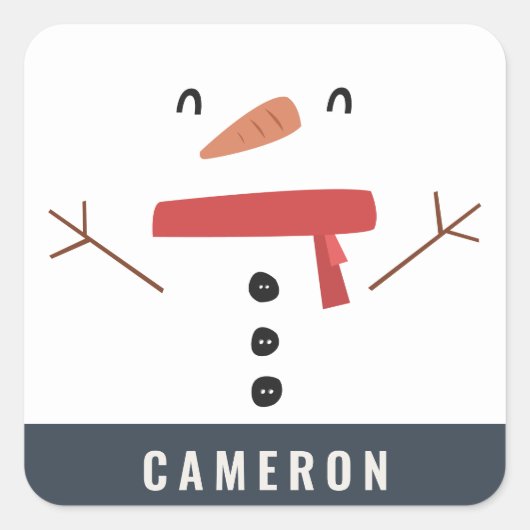 フェスティバルおもしろいかわいいパーソナライズされた雪だるまの子供たち スクエアシール (正面)