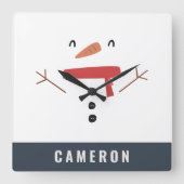 フェスティバルおもしろいかわいいパーソナライズされた雪だるまの子供たち スクエア壁時計 (正面)