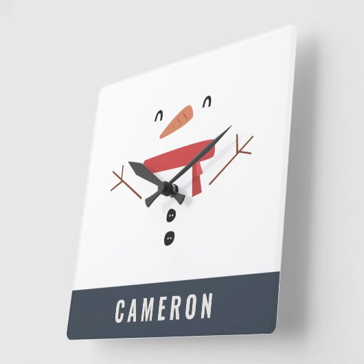 フェスティバルおもしろいかわいいパーソナライズされた雪だるまの子供たち スクエア壁時計 (傾斜)