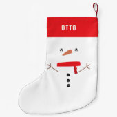 フェスティバルおもしろいかわいいパーソナライズされた雪だるまの子供たち スモールクリスマスストッキング (裏面)