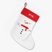 フェスティバルおもしろいかわいいパーソナライズされた雪だるまの子供たち スモールクリスマスストッキング (正面 (吊り時))
