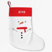 フェスティバルおもしろいかわいいパーソナライズされた雪だるまの子供たち スモールクリスマスストッキング (正面)