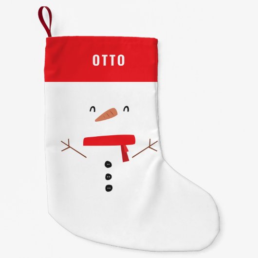 フェスティバルおもしろいかわいいパーソナライズされた雪だるまの子供たち スモールクリスマスストッキング (正面)