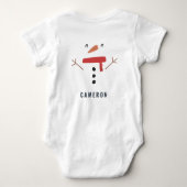 フェスティバルおもしろいかわいいパーソナライズされた雪だるまの子供たち ベビーボディスーツ (裏面)