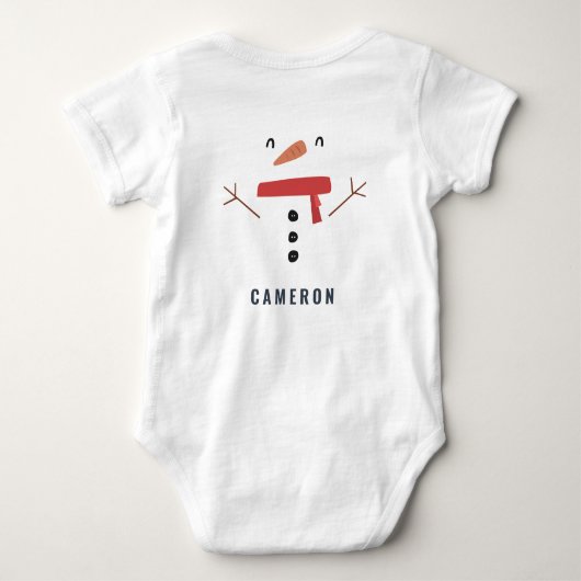 フェスティバルおもしろいかわいいパーソナライズされた雪だるまの子供たち ベビーボディスーツ (裏面)