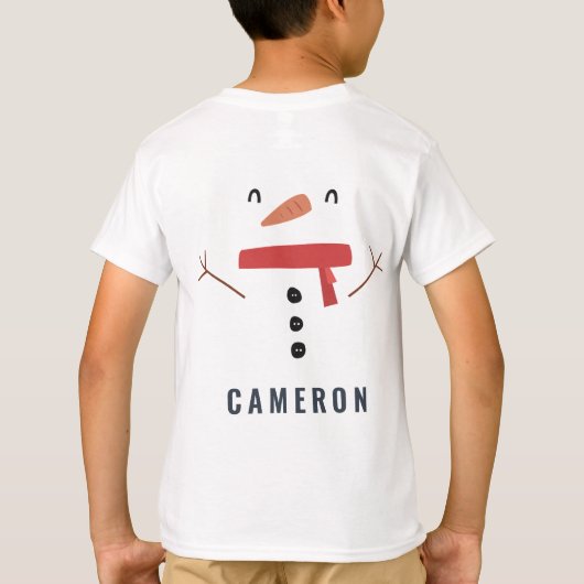 フェスティバルおもしろいかわいいパーソナライズされた雪だるまの子供たち Tシャツ (裏面)