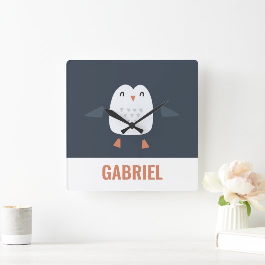 フェスティバルおもしろいかわいいペンギンパーソナライズされたチルドレン スクエア壁時計 (ホーム)