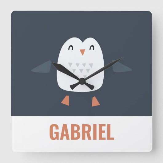 フェスティバルおもしろいかわいいペンギンパーソナライズされたチルドレン スクエア壁時計 (正面)