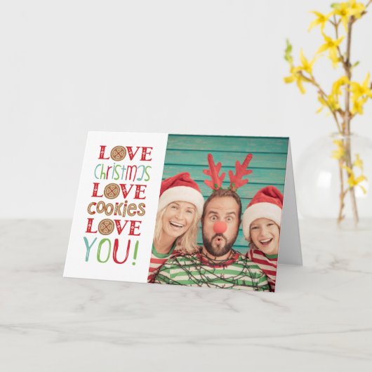 フェスティバルおもしろいかわいい家族のクリスマスフォト カード (黄色い花)