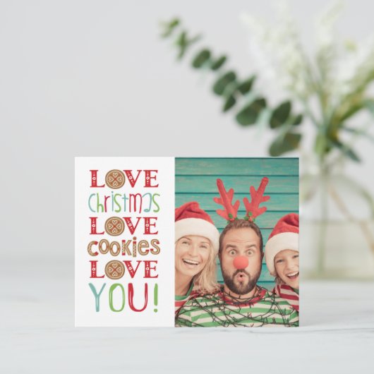 フェスティバルおもしろいかわいい家族のクリスマスフォト ポストカード (スタンド正面)