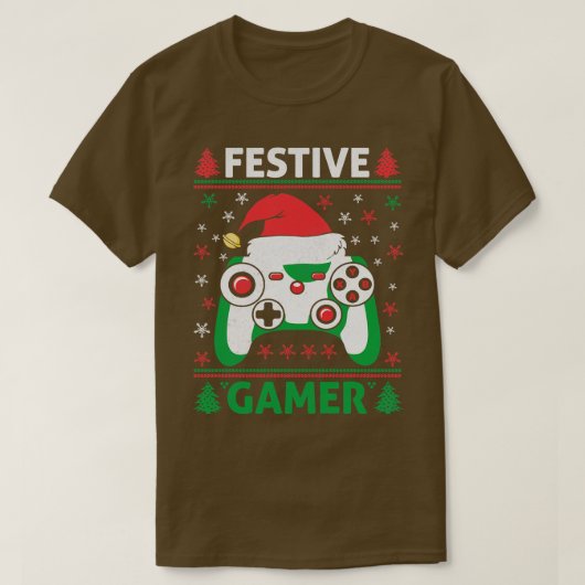 フェスティバルおもしろいの醜いセーターのゲームコントローラSanta H Tシャツ (デザイン正面)