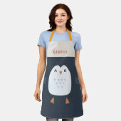 フェスティバルおもしろいキュートパーソナライズされたペンギン エプロン (着用した状態)