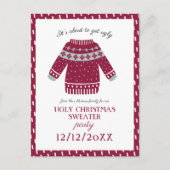 フェスティバルおもしろいクリスマスセーター飲料パーティー インビテーションポストカード (正面)