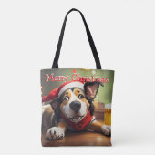 フェスティバルおもしろいクリスマスドッグトートバッグ トートバッグ (裏面)