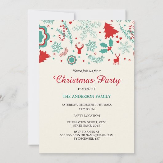フェスティバルおもしろいグリーンレッドクリスマスパーティの招待状 招待状 (正面)