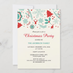 フェスティバルおもしろいグリーンレッドクリスマスパーティの招待状 招待状