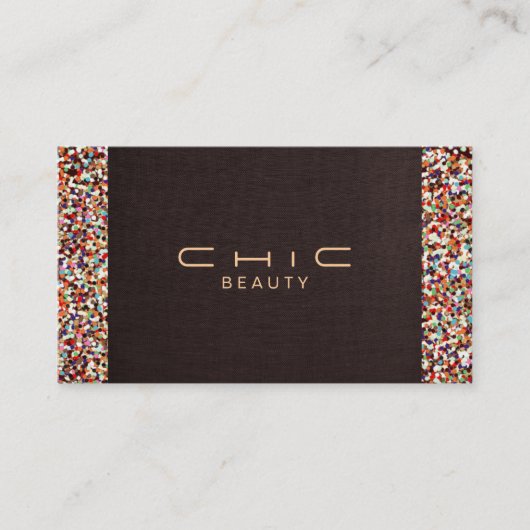 フェスティバルおもしろいブラウンリネンカラフルグリッタールック 名刺 (正面)