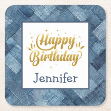 フェスティバルおもしろいブルージャンデニム誕生日紙コースター