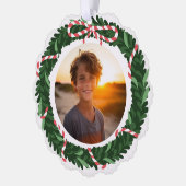 フェスティバルおもしろいホリデーリースカスタムフォトレター オーナメントカード (左)