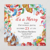 フェスティバルおもしろいリトルメリークリスマスパーティーホリデイ 招待状 (正面/裏面)