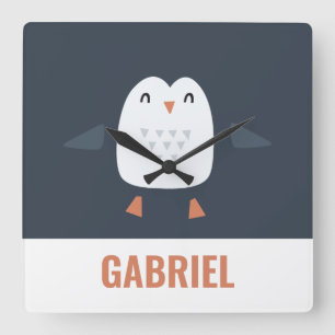 フェスティバルおもしろい可愛いペンギンパーソナライズされたの子ども スクエア壁時計