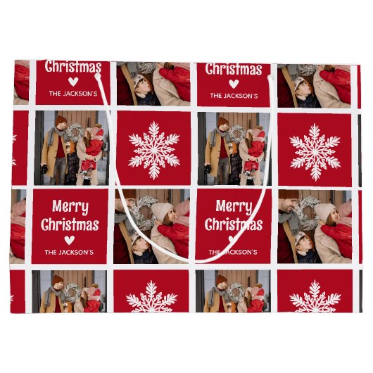フェスティバルおもしろい2xフォトグリッドクリスマスプレゼント ラージペーパーバッグ (裏面)