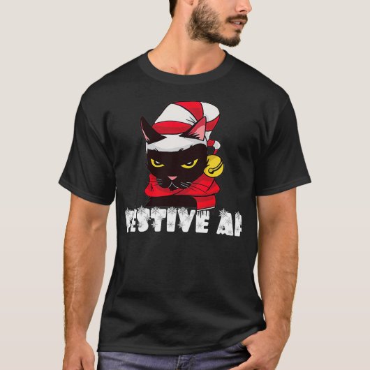 フェスティバルおもしろいAFクリスマスキャットフェイムオウィ醜いX Tシャツ (正面)