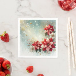 フェスティバルお洒落ポインセチア雪のデコップス スタンダードカクテルナプキン