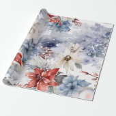 フェスティバルお洒落ヴィンテージスノークリスマス花模様 ラッピングペーパー (アンロールド)