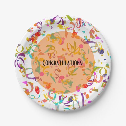 フェスティバルお祝いカラフル紙吹雪トスアートワーク ペーパープレート (正面)