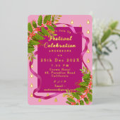 フェスティバルお祝いクリスマスピンクレッド 箔招待状 (立ち正面)