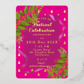 フェスティバルお祝いクリスマスレッド 箔招待状 (正面)